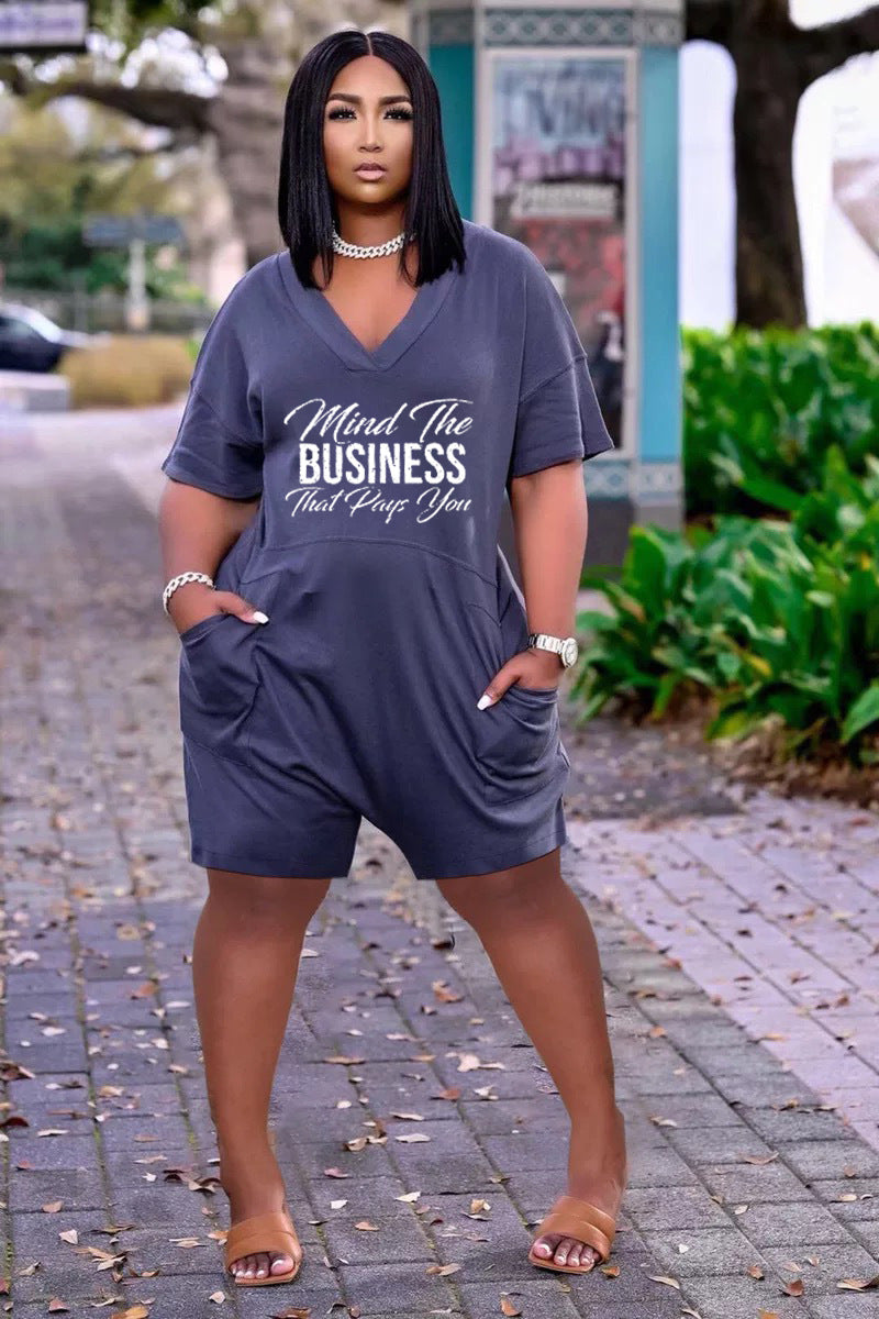 Wear V Neck Loose Romper Letter Graphic Pattern Printing