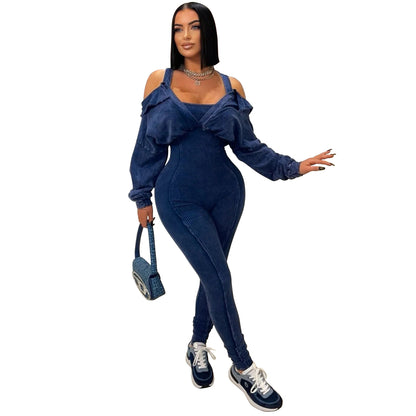 Wear Washed Old Cold Shoulder Bodycon Jumpsuit