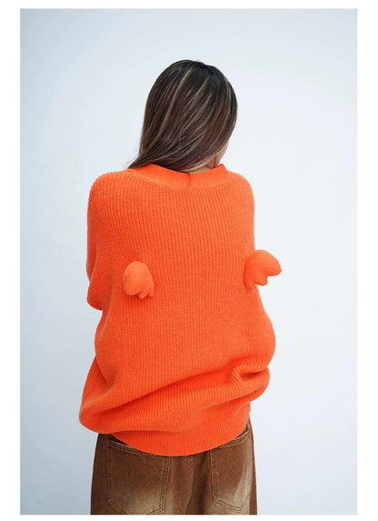 Oversized Fuzzy Cardigan With Pom-pom Detail