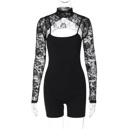 Clothing Spring Slim Strap Jumpsuit Lace Cappa Set
