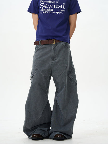 Charcoal Wide-leg Cargo Pants