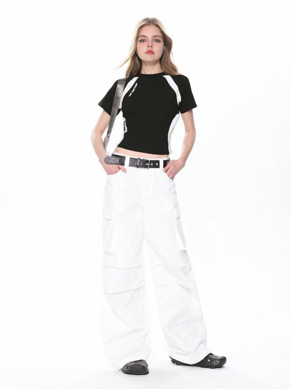 Contrasting Color Regular Shoulder Short Sleeve T-shirt