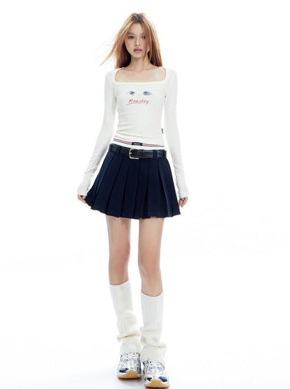 Pleated Tennis Skirt With Striped Waistband