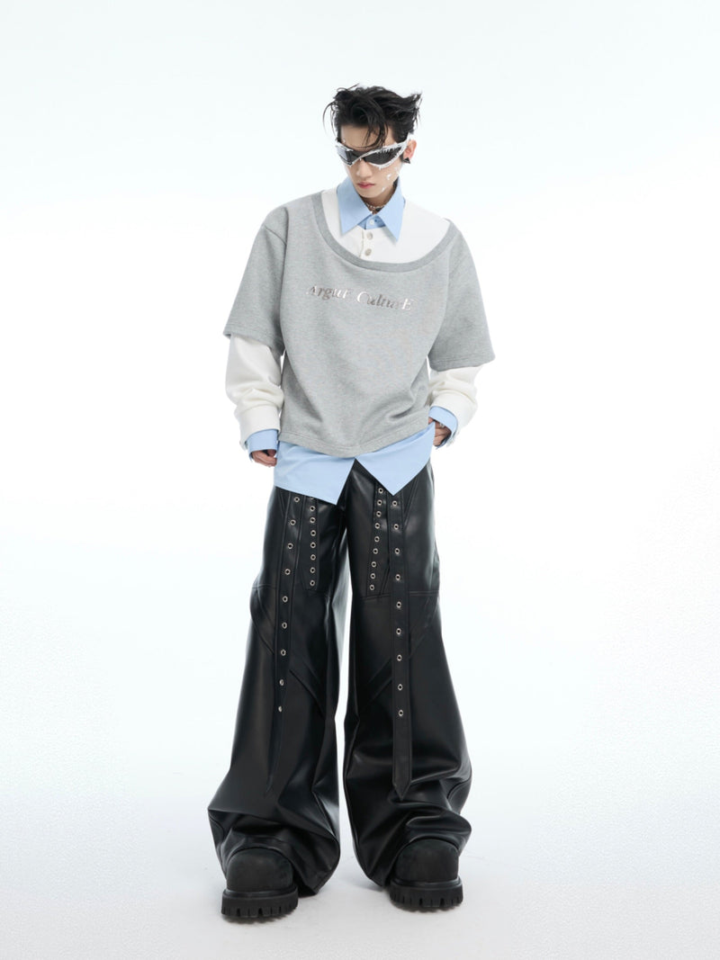 Layered Collar Sweatshirt Blue Shirt