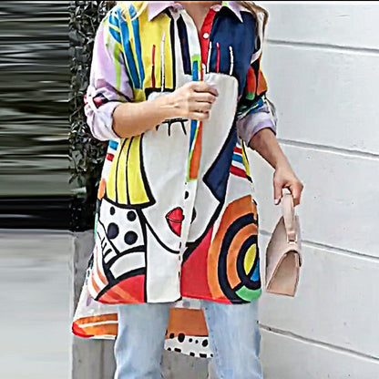Printed Mid-length Loose Cardigan