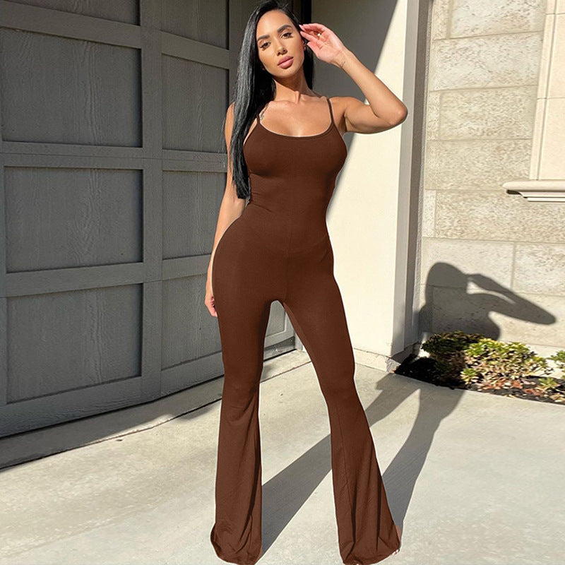 Clothing Spring U Collar Backless Slim Fit Color Sling Jumpsuit
