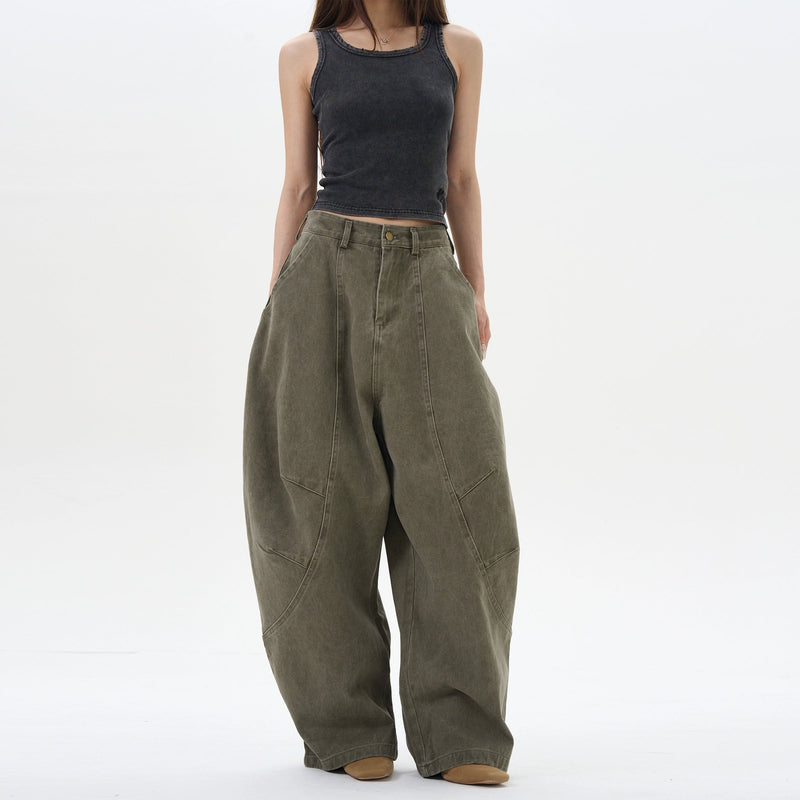 Wide Leg Pleated Dark Denim Pants