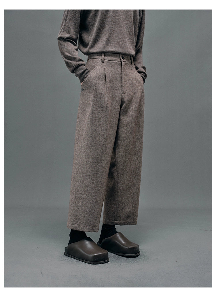 Double-pleated Semi-elastic Waist Cropped Pants