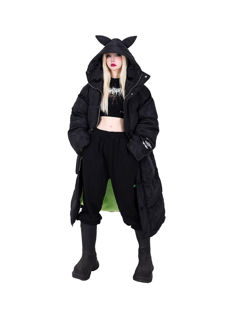 Pinkspink Cat Ear Hooded Puffer Coat - Jet Black