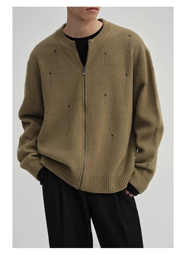 Irregular Distressed Open-knit Cardigan/vest