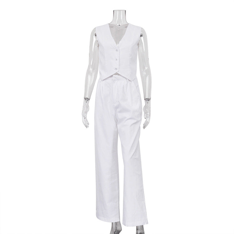 Clothing Summer Cotton Linen Sleeveless Vest Waistcoat Trousers Two Piece Set Set