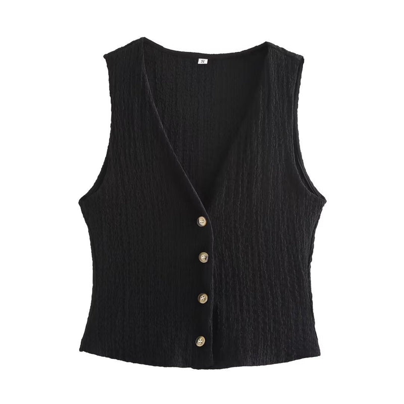 Texture Single Breasted Vest Jacket High Waist Straight Leg Pants Two Piece Sets