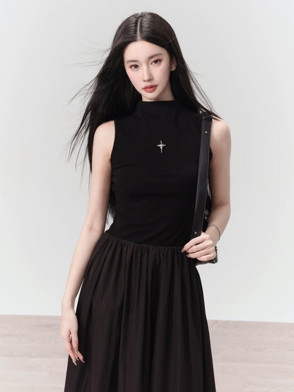 Gothic High-neck Cross Embellished Maxi Dress