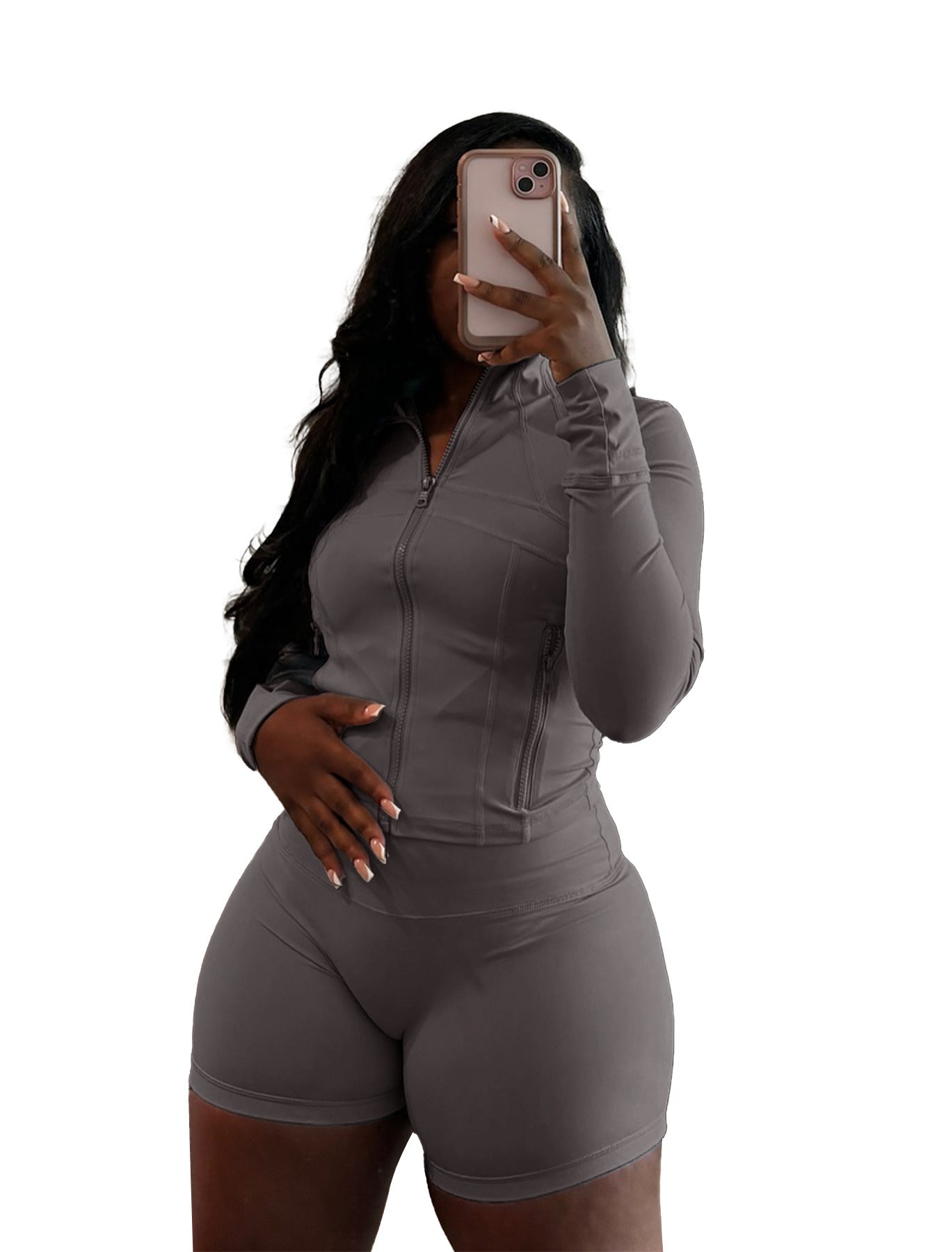 Spring Sports Tight Long Sleeve Shorts Two Piece Set