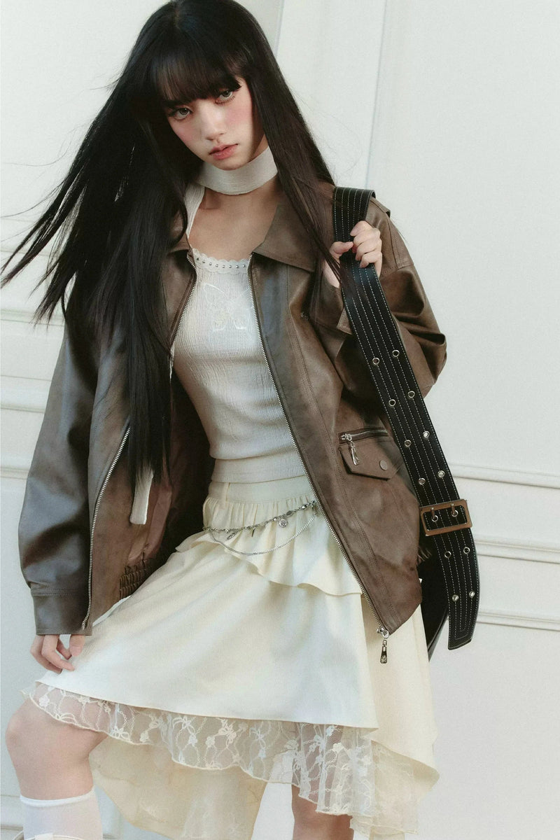 Ethereal Ivory Ensemble: Asymmetric Ruffled Midi Skirt & Choker-neck Fitted Sweater Set