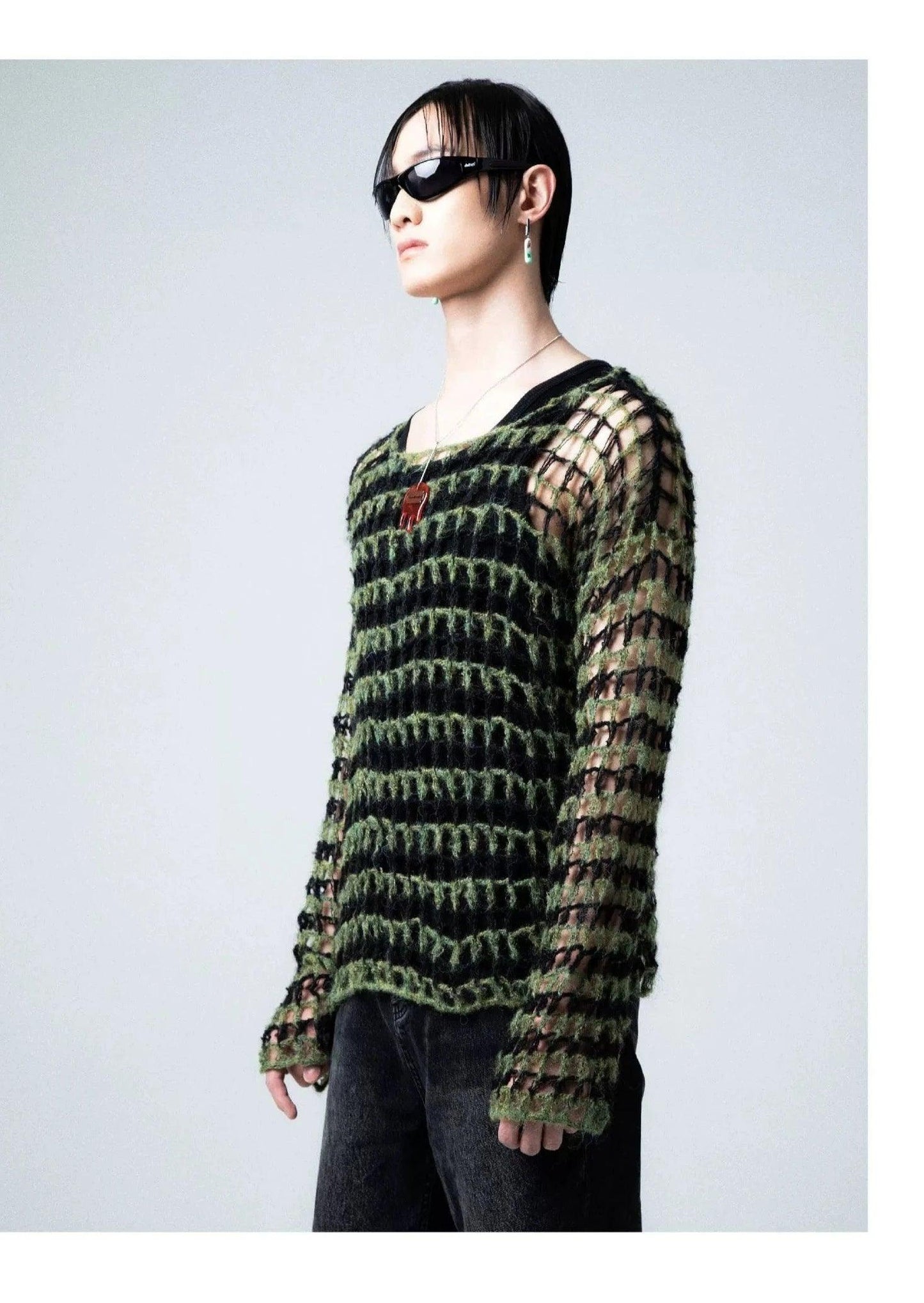 Two-tone Open Knit Sweater