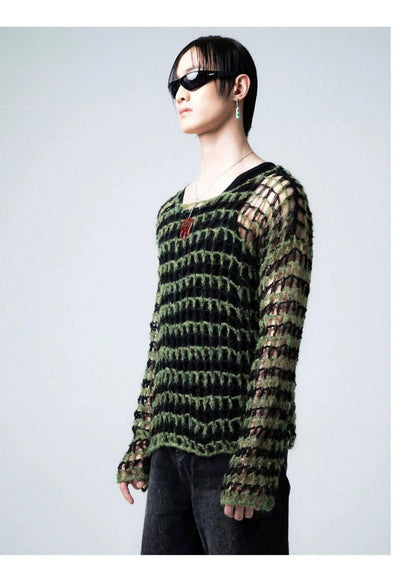 Two-tone Open Knit Sweater