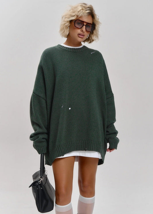 Forest Green Oversized Sweater - Elegance