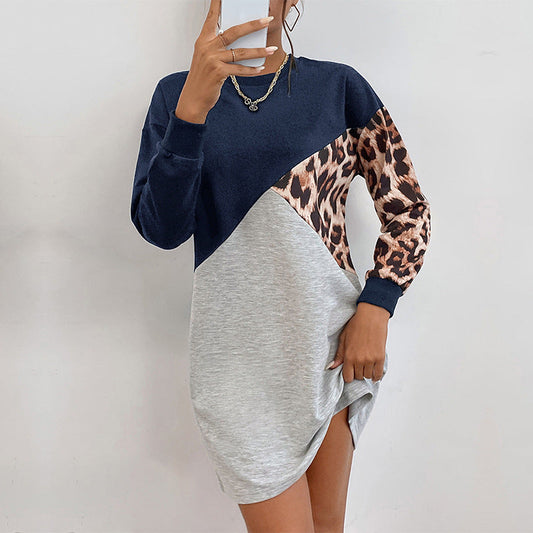 Autumn Wear Long Sleeve Leopard Print Sweater Dress