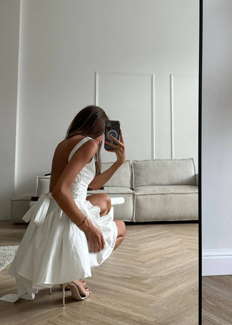 White Ribbon-back Mini Dress