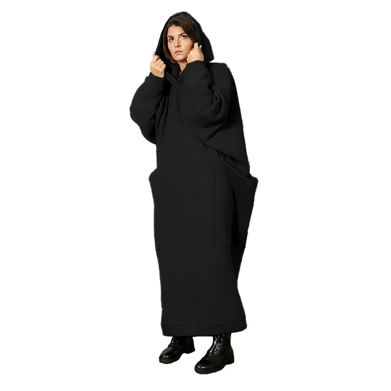 Clothing Lengthened Sweater Autumn Winter Pocket Hooded Sweater Dress