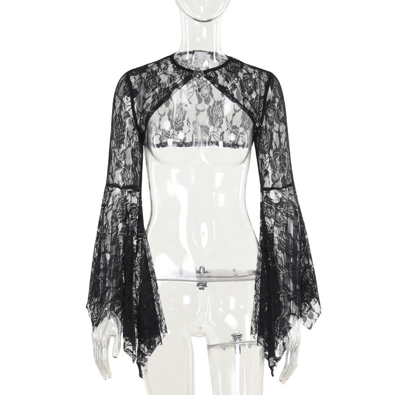 Autumn Lace Batwing Sleeve Irregular Asymmetric Overhaul Waistcoat Top
