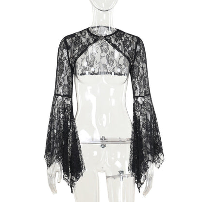 Autumn Lace Batwing Sleeve Irregular Asymmetric Overhaul Waistcoat Top