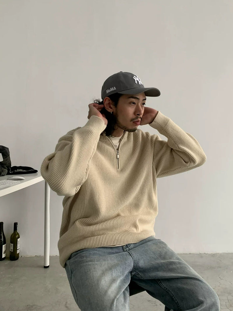 Turtleneck Half Zip Knit Sweater