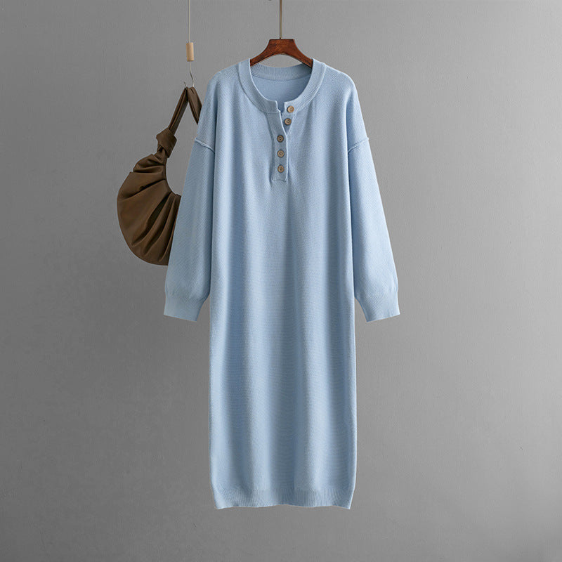 Autumn Winter Button Knitwear Dress Color Loose Sweater