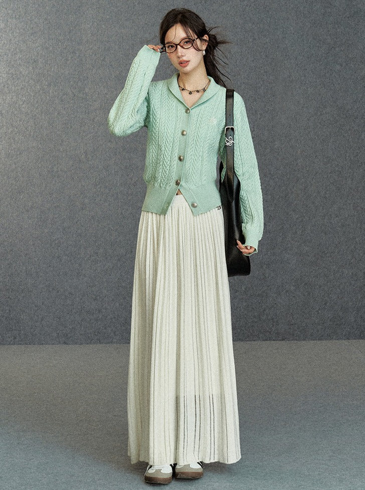 Cozy Cable Knit Cardigan: Classic V-neck Button-up Sweater With Embroidered Logo