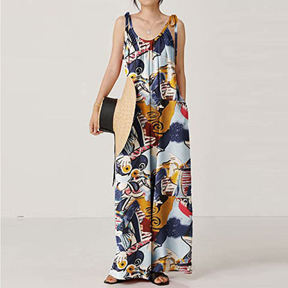 Summer Clothing Printed Sling Loose Jumpsuit