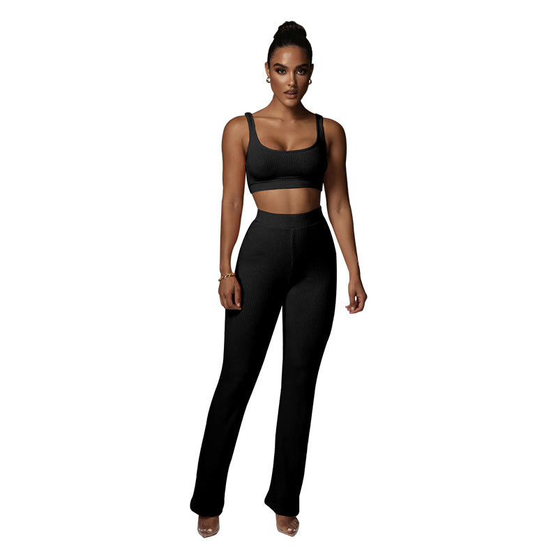 Straight Straight Straight Hip Skinny Yoga Pants Color Sleeveless Vest Set