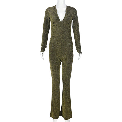 Wearable Clothing Nazada V Neck Long Sleeve Cutout Stretch Jumpsuit