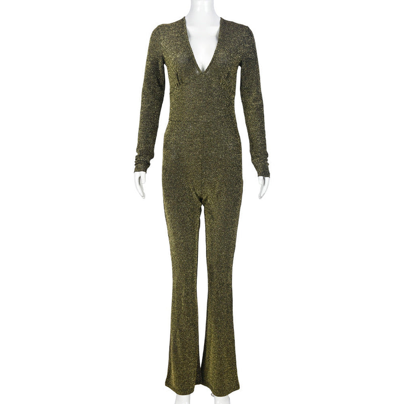 Wearable Clothing Nazada V Neck Long Sleeve Cutout Stretch Jumpsuit