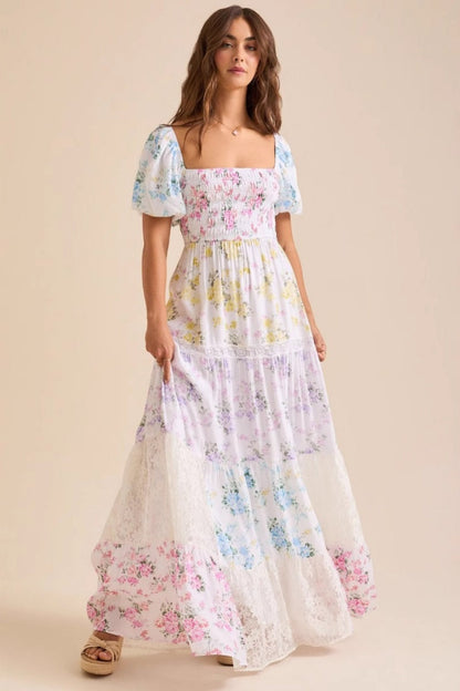 Print Short Sleeve A-line Midi Dress
