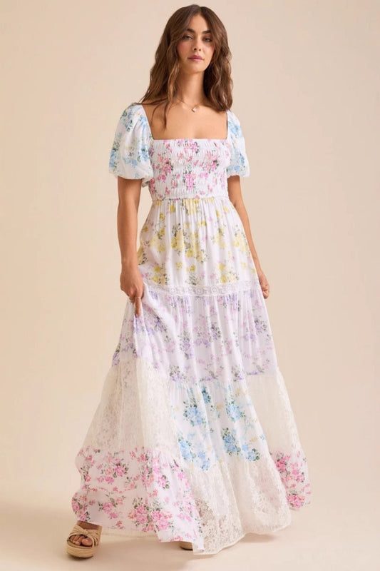 Print Short Sleeve A-line Midi Dress