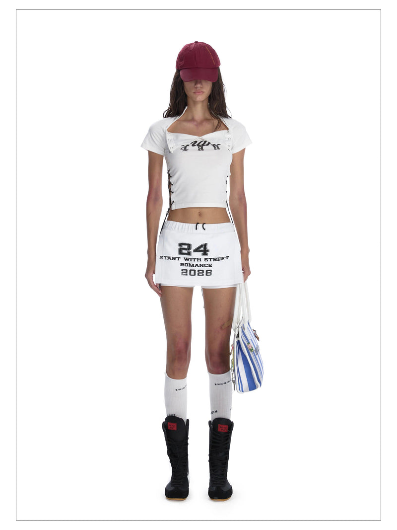 24ans Lace-up Graphic Crop Top - Short Sleeve Side-tie T-shirt