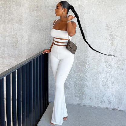 Autumn Winter Clothing Color Cutout Sling Vest Pants Body Hugging Suit