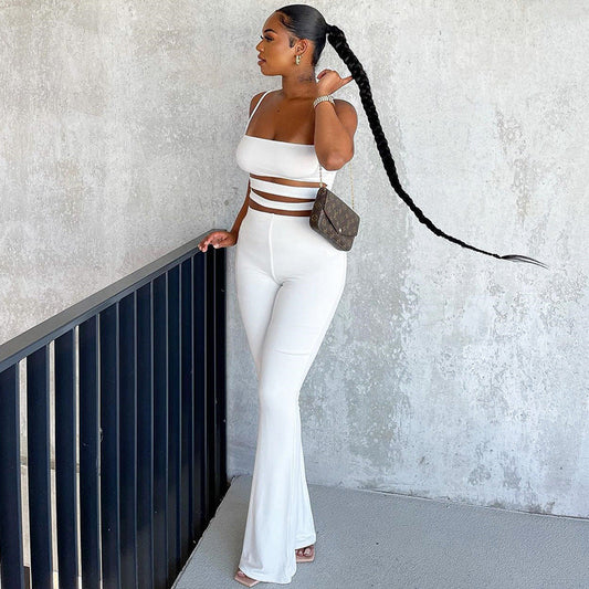 Autumn Winter Clothing Color Cutout Sling Vest Pants Body Hugging Suit