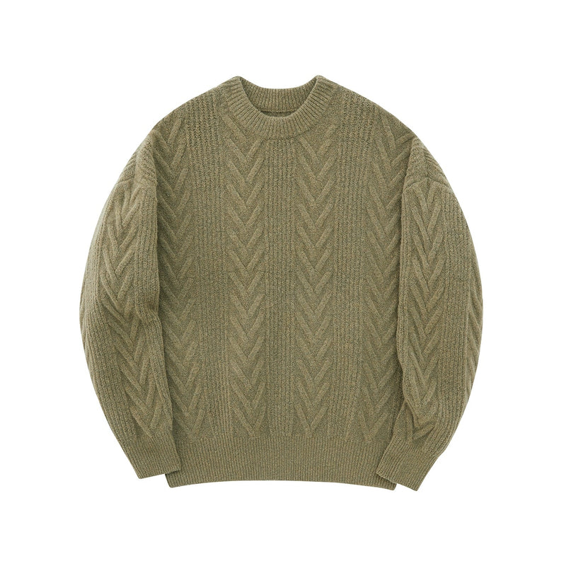 Cream Cable Knit Sweater With Chevron Pattern