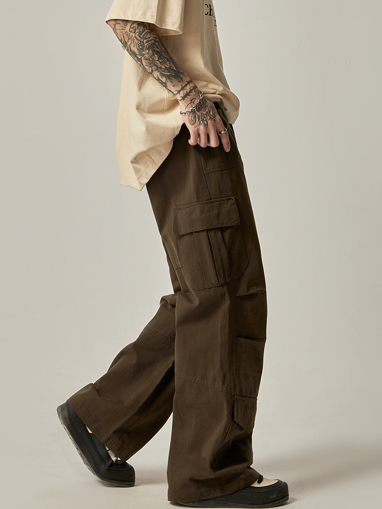 Brown Military Wide Cargo Pants
