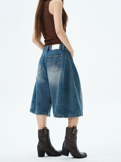 Wide-leg Denim Bermuda Shorts