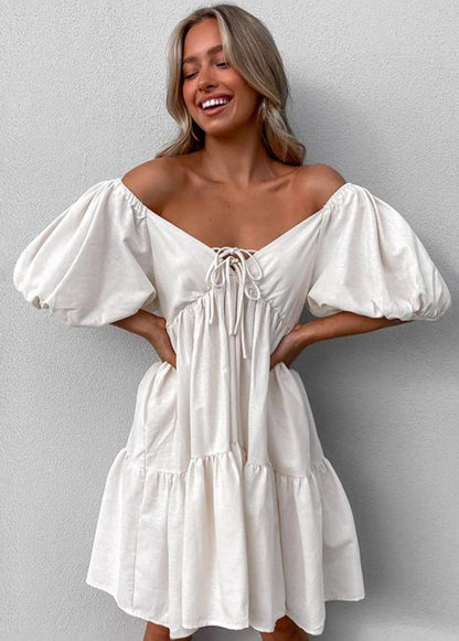 Isla - Off-shoulder Puff Sleeve Mini Dress