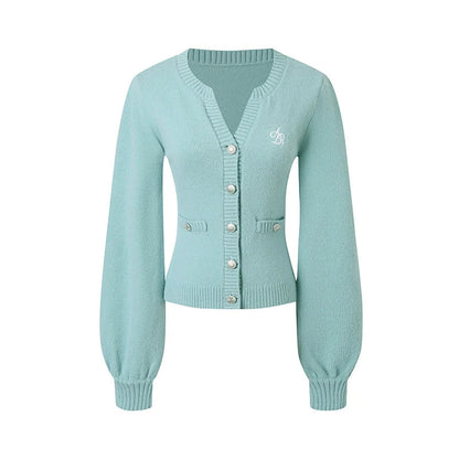 Cream Puff Sleeve Cardigan - Classic Button-up Knit Sweater