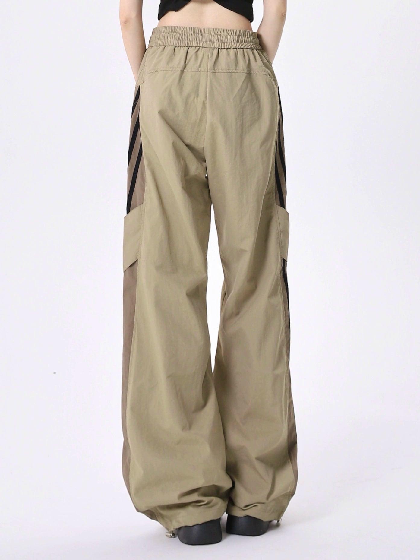 Rayohopp Color-block Wide-leg Track Pants - Drawstring Waist Athletic Trousers With Striped Panels