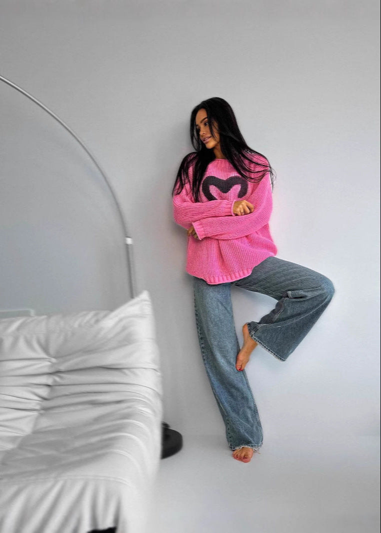Amora - Oversized Knit Sweater With Heart Detail