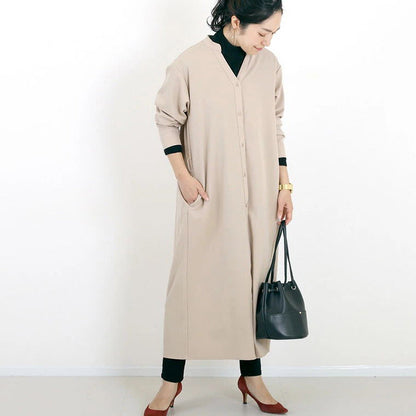 Autumn Winter Shirt Base Dress Color Loose V Neck Maxi Dress