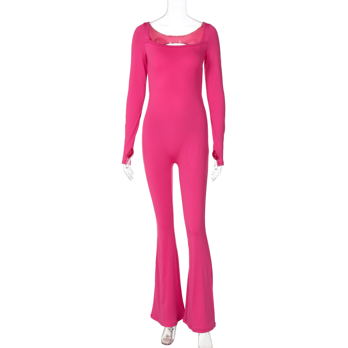 Sports Color One Piece Trousers U Neck Long Sleeved Backless Fleece Jumpsuit Clothing Autumn