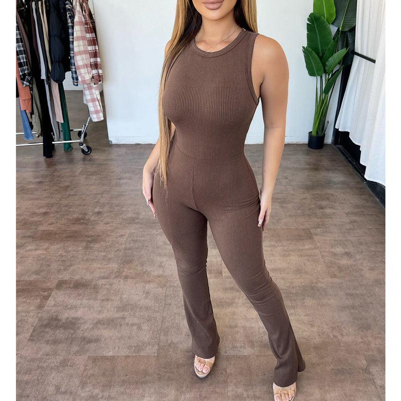 Clothing Comfortable Sleeveless Zipper Slim Fit High Waist Micro Pull Jumpsuit