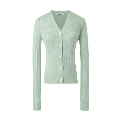 Ribbed Cardigan: Classic V-neck With Signature Embroidery